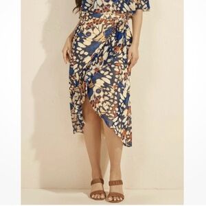 Marciano Guess Papillion Floral Mesh Ruffle Wrap Skirt Office Party